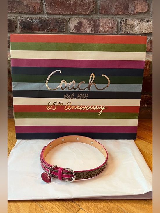 Coach Other - Coach Khaki & Pink Signature Mini C Flower Embellished Dog Collar
